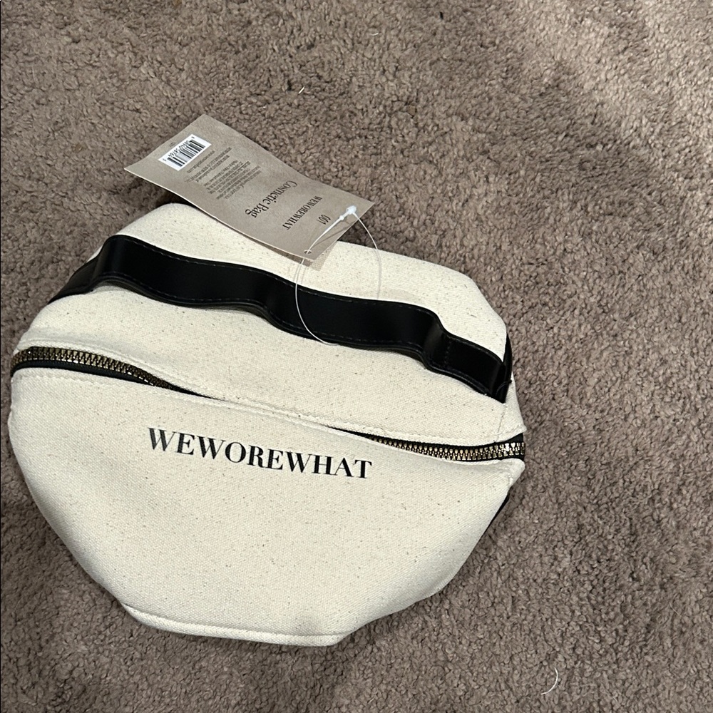 WeWoreWhat Cream and Black Canvas Belt Bag